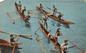 Moro Kids diving for coins, Island of Jolo, Philippines c1910s Vintage Postcard