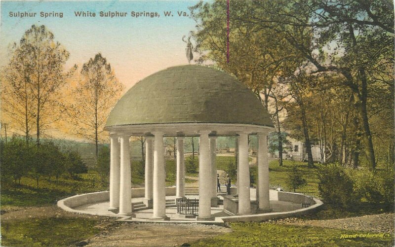 Hand-Colored Postcard; White Sulphur Springs WV, Sulphur Spring Pavilion