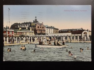 Norfolk BATHING POOL Great Yarmouth showing GOODES HOTEL c1935 Old Postcard