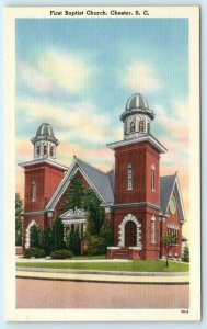 CHESTER, South Carolina SC ~ FIRST BAPTIST CHURCH c1940s Linen Postcard