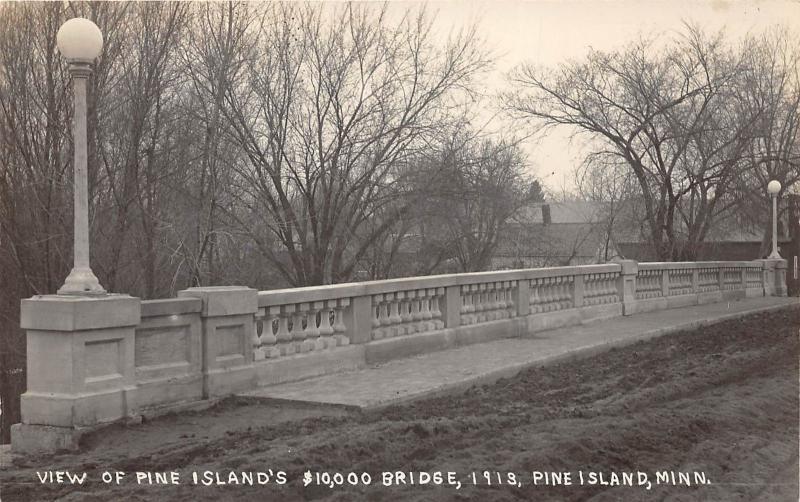 D46/ Pine Island Minnesota Mn Real Photo RPPC Postcard c1910 $10k Bridge New
