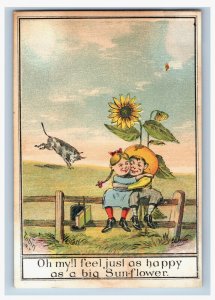 1880s Tobin Illustration Victorian Trade Card Children Bull Sunflower F132