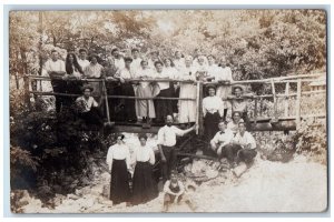 c1910's Men Women Children Standing On Bridge New Trenton IN RPPC Photo Postcard