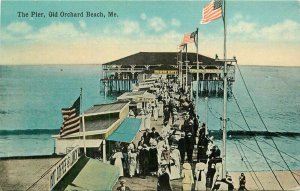 C-1910 Pier Old Orchard Beach Maine Postcard Tichnor Flag 20-12056