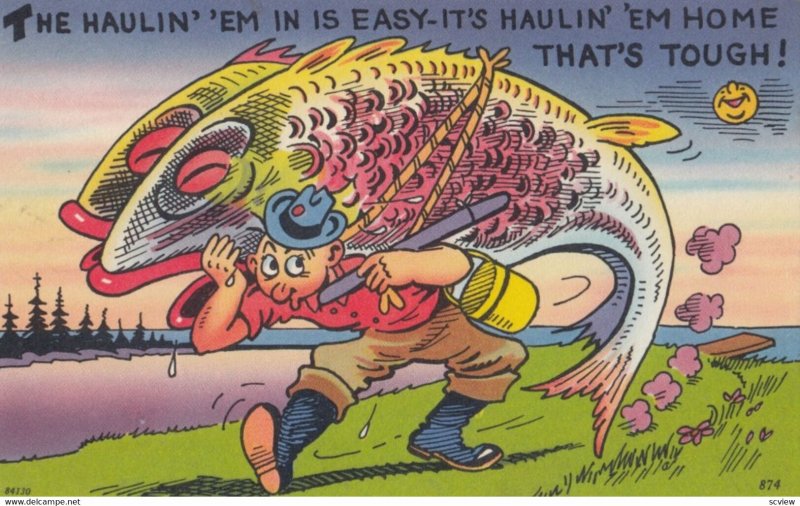 Exaggeration Fishing Comic Postcard , 30-40s : #15