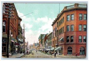 c1910's Head Of Lisbon Street Scene Lewiston Maine ME Unposted Vintage Postcard