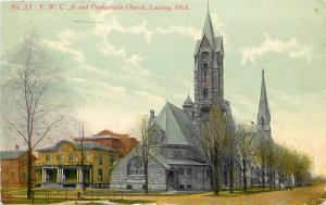 c1910 Printed Postcard; Y.W.C.A. & Presbyterian Church, Lansing MI Ingham County