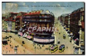 Old Postcard Marseille Quai du Port and Rue de la Republique