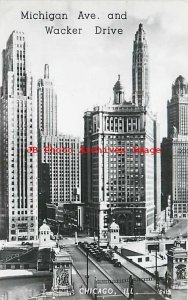 IL, Chicago, Illinois, RPPC, Michigan Avenue & Wacker Drive, Aerial,Grogan Photo