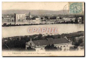 Old Postcard Tarascon General view and the Suspension Bridge