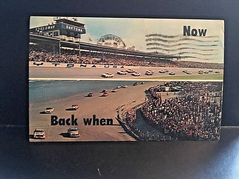 Postcard  Daytona Race Track  Now & Back Then, Daytona Beach, FL.  