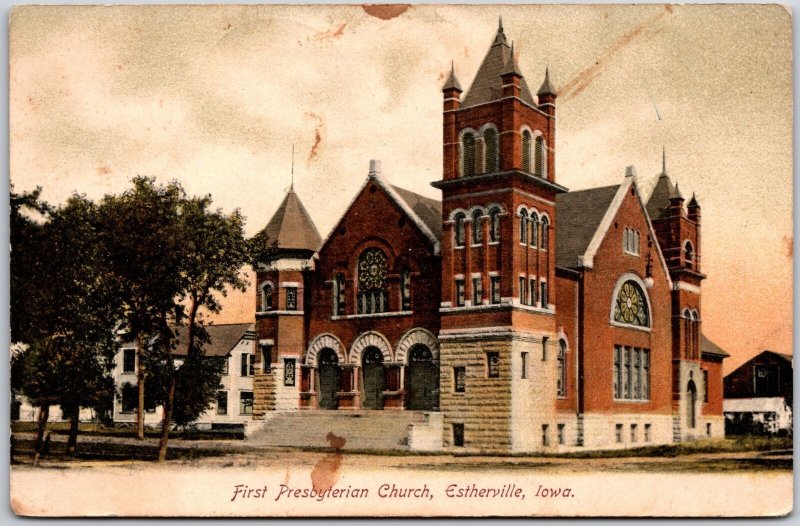 1907 First Presbyterian Church Estherville Iowa IA Parish Posted Postcard