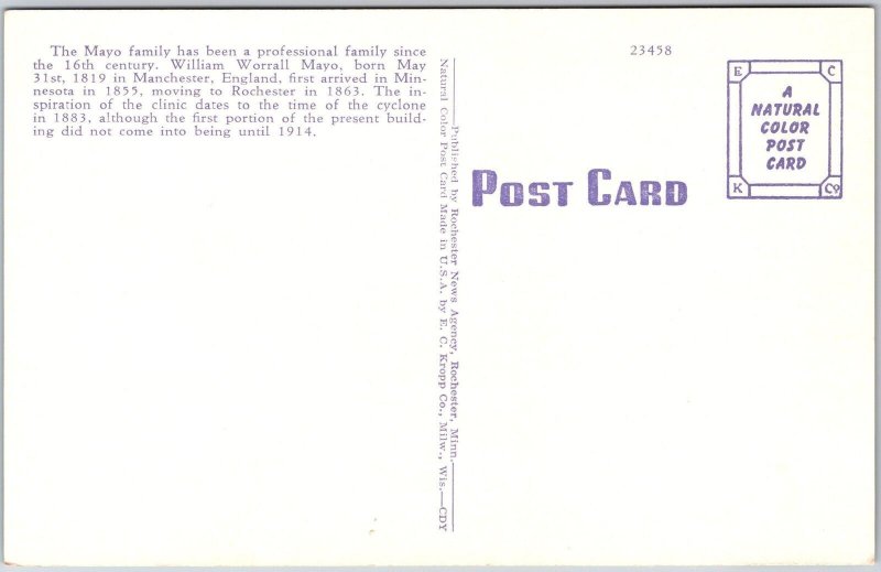 Mayo Clinic Rochester Minnesota MN Old Building Car Parks Highway Postcard