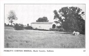 D54/ Rush County Indiana In Postcard Perkin's Corner Covered Bridge c1940s  16