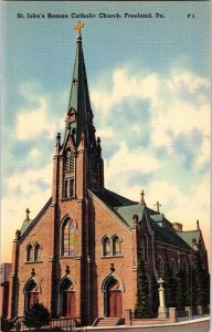 St. John’s Roman Catholic Church Freeland PA. Vintage Linen Postcard Ramsay UNP 