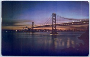 Postcard - San Francisco-Oakland Bay Bridge At Night - San Francisco, California