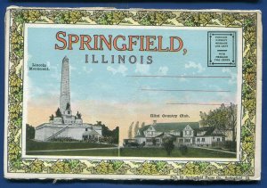 Springfield Illinois il Lincoln Park Monument travel Postcard Folder 1920s ear 