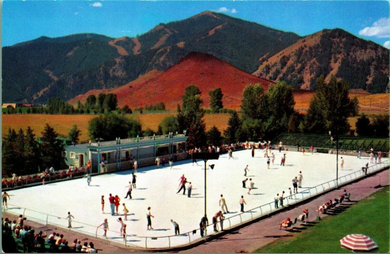 Olympic Size Ice Skating Rink Sun Valley ID UNP Union Pacific Chrome Postcard