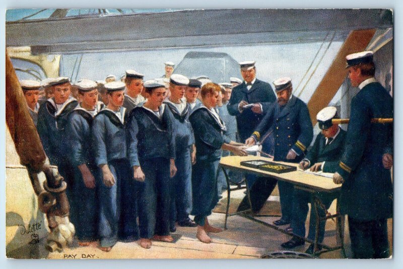 Postcard Pay Day of British Navy Men While at Ship c1910 Oilette Tuck Art