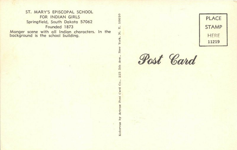 Springfield South 1960s Postcard Dakota St. Mary's Episcopal School Indian Girls