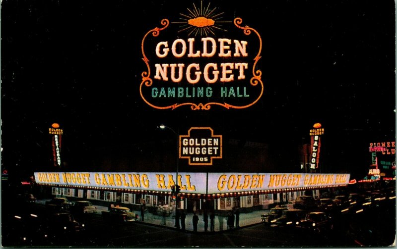 Golden Nugget Gambling Hall Night View Las Vegas Nevada NV Chrome Postcard A5