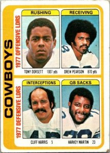 1978 Topps Football Card '77 Team Leaders Dorsett Pearson Harris Cowboys...