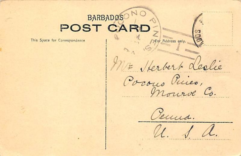 The Marine Hotel Barbados West Indies 1908 light markings on card