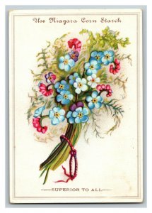 Vintage 1880's Victorian Trade Card Niagara Corn Starch - Nice Blue Flowers