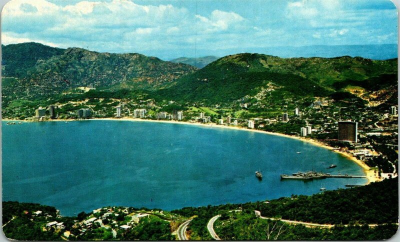 Panoramic of the Bay Acapulco Gro Mexico VTG Postcard PM WOB Note Vintage 