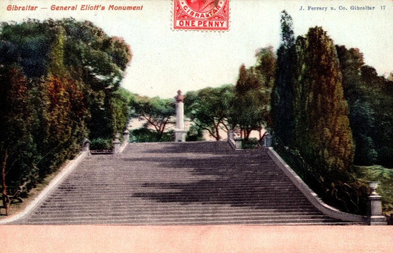Gibraltar General Elliott's Monument Vintage Postcard 09.82
