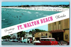 Ft. Walton Florida FL Postcard Beach Snow White Downtown Business c1960 Vintage