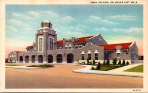 Linen Postcard Union Railroad Station in Oklahoma City, Oklahoma