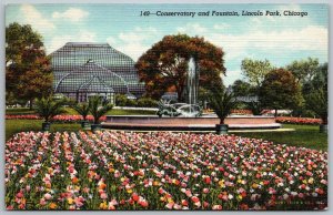 Chicago Illinois 1940s Postcard Conservatory And Fountain