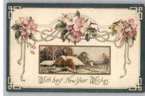 Old Postcard..With Best New Year Wishes..Flowers