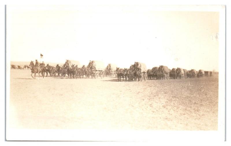 RPPC US Army, Four Mule Team Supply Wagons Real Photo Postcard