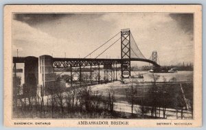 Ambassador Bridge, Detroit MI, Sandwich ON, 55¢ Car Toll 1956, Vintage Postcard