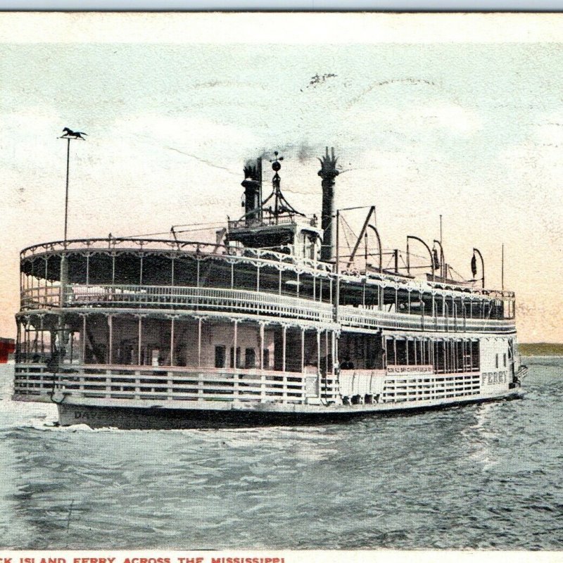 c1910s Davenport, IA Rock Island Ferry Steamboat Mississippi Postcard SteamerA42