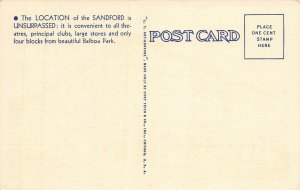 Hotel Sandford, San Diego, California, Early Linen Postcard, Unused