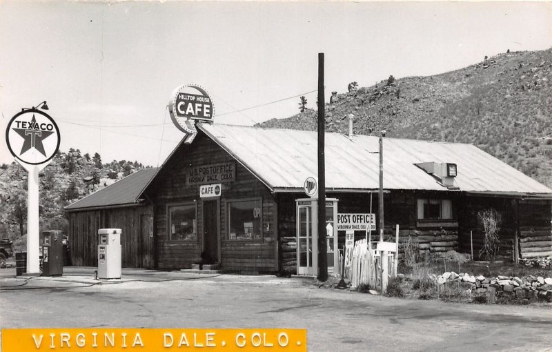 J38/ Virginia Dale Colorado RPPC Postcard c1950s Texaco Gas Station Cafe 290
