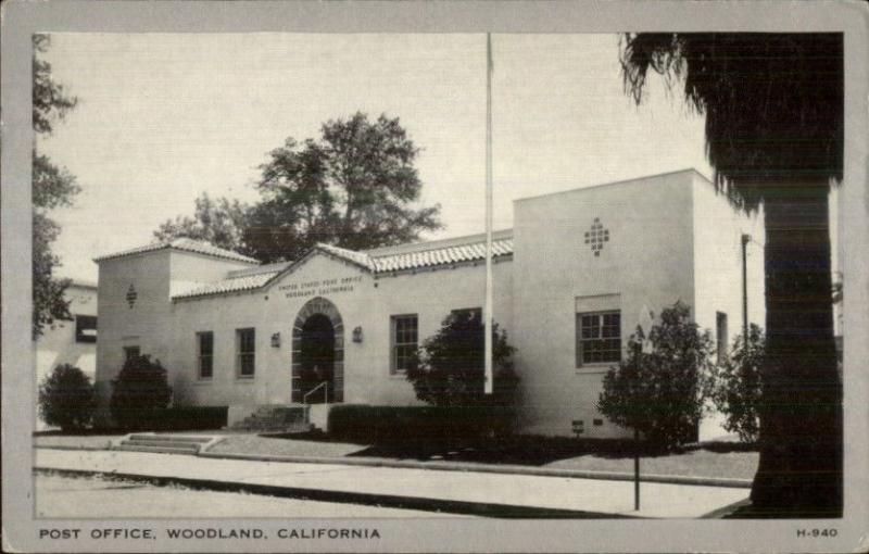 Woodland CA Post Office Old Postcard