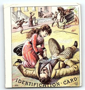 c1880 MAN CRITICALLY INJURED IN BUGGY CRASH IDENTIFICATION ID TRADE CARD Z1445