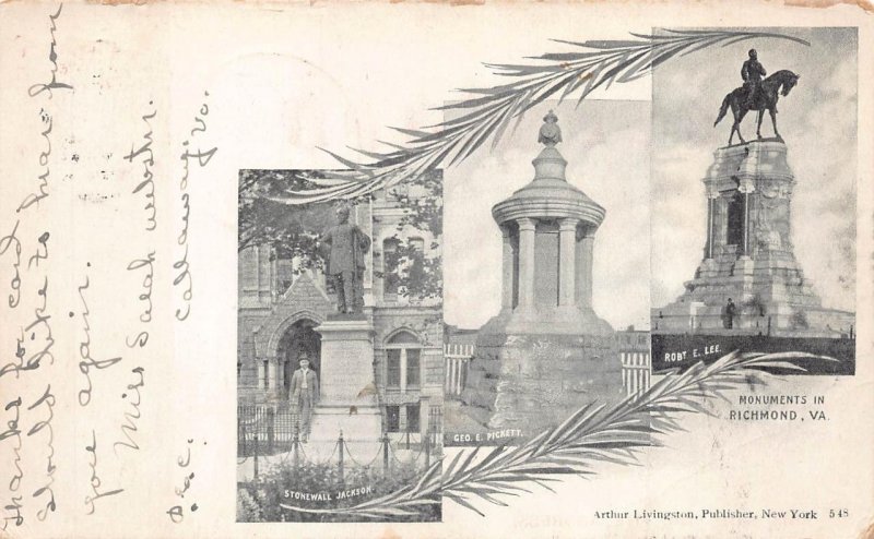 CIVIL WAR MONUMENTS IN RICHMOND VIRGINIA LIVINGSTON POSTCARD EXCHANGE 1907