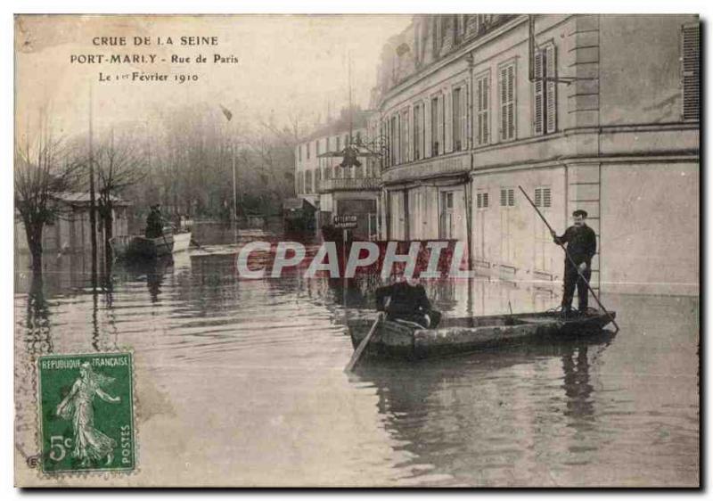 Old Postcard Crue of the Seine Port Marly Paris Street