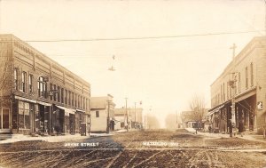Waterloo Indiana~Wayne Street~Beidler's Drug Store~Bank~Dirt Road~1914 RPPC