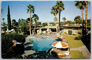Vtg Palm Springs California CA Golden Palm Villa Resort Hotel Pool View Postcard