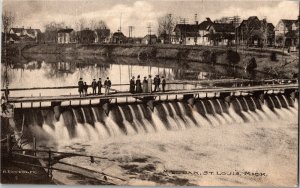 View of Walkway Over Mill Dam, St. Louis MI Vintage Postcard F61