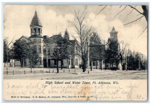 c1910's High School & Restaurant Water Tower Ft. Atkinson Wisconsin WI Postcard