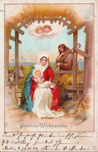 Merry Christmas Angels, Mother and Child, Shepherd, Cows Vintage Postcard C240