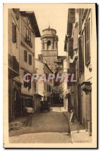 Old Postcard Saint Jean de Luz Rue Saint Jean and the bell tower of the Church