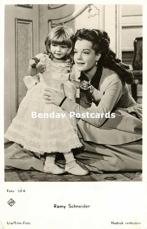 Movie Film Actress ROMY SCHNEIDER with Little Girl 1950s Ufa Film RPPC